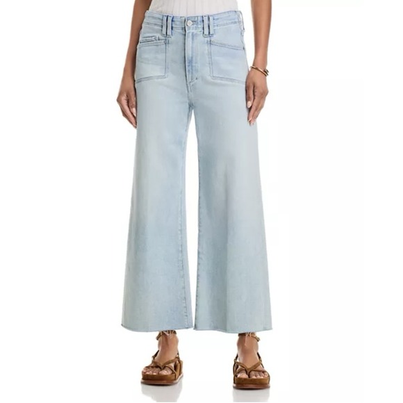 PAIGE Denim - PAIGE Anessa Wide Leg Cropped Jeans Size 27 Shooting Star Raw Hem High Rise
